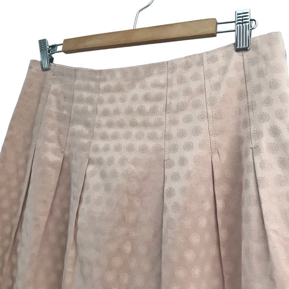 Elevenes Anthropologie Size 10 Tan Metallic Brocade Pleated Skirt Classic Preppy - Picture 3 of 6